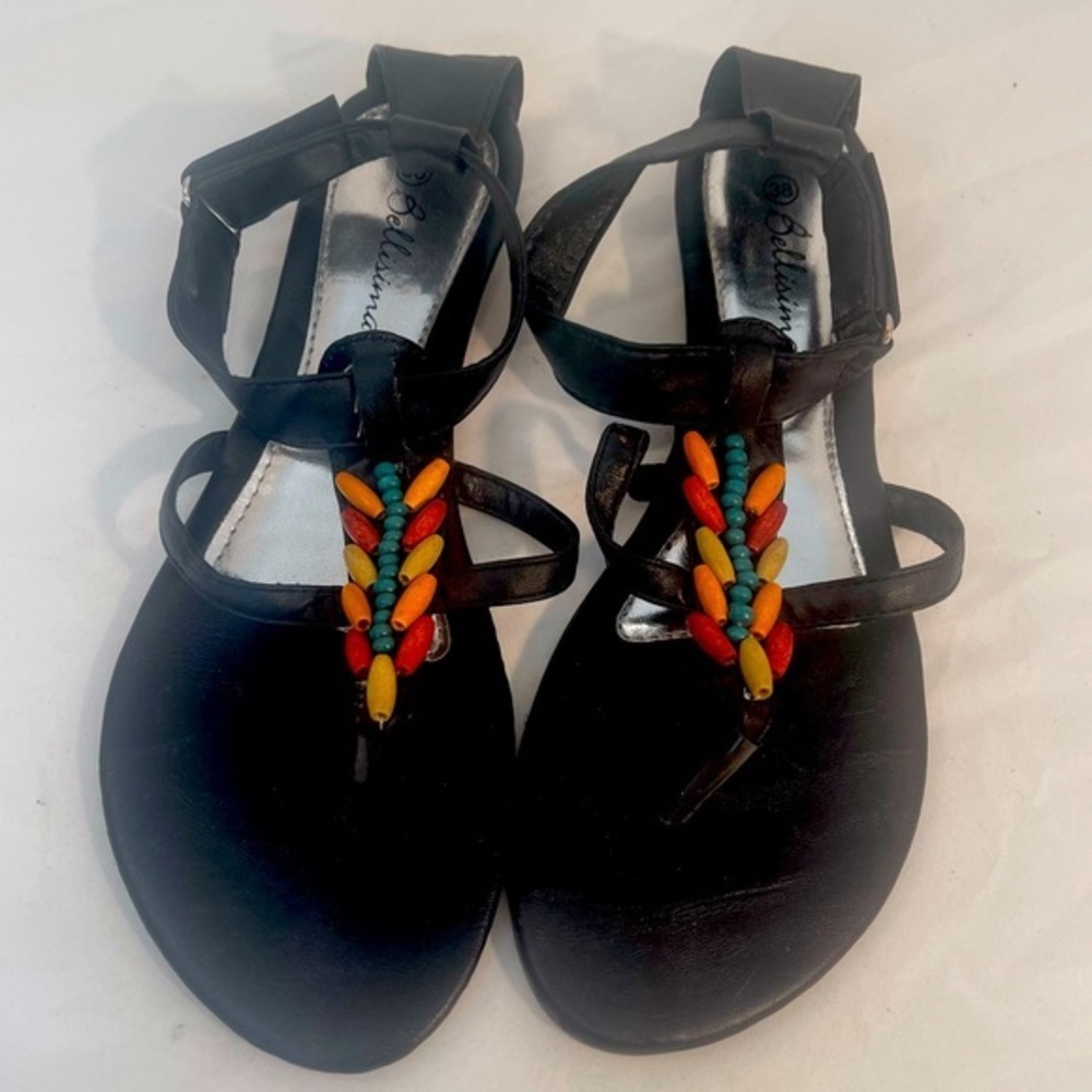 Bellisima Beaded Black Ankle Strap Sandal Size 38